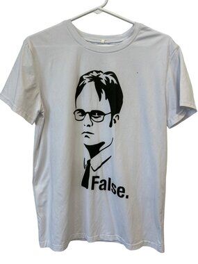 Dwight Schrute False Graphic T-Shirt Men's M White Black Short Sleeve Streetwear